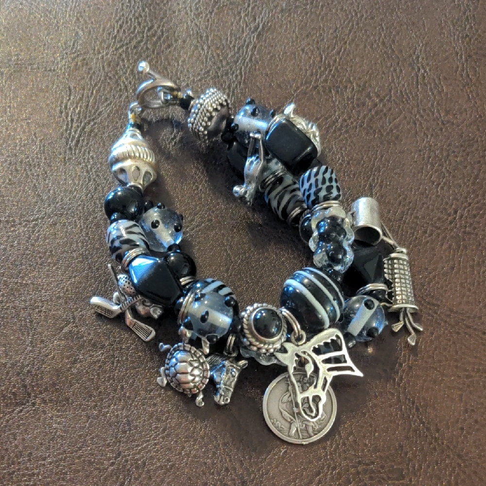 8" Sterling Silver glasses beaded Charm Bracelet